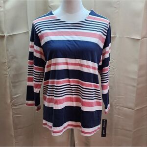 Hasting & Smith Pink and Blue Striped Casual Top Size Large